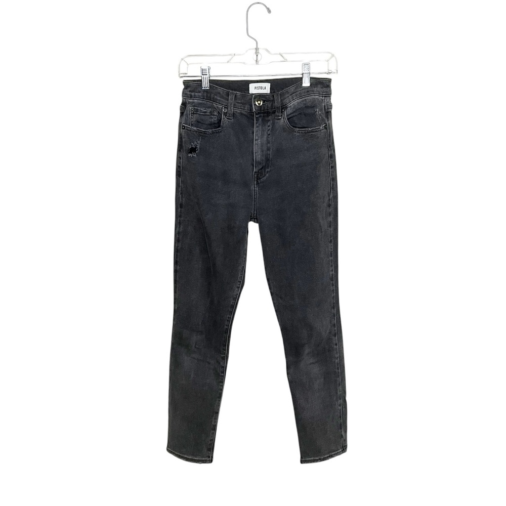Pistola Revolve High Rise Classic 26 Straight Ankle Black Jeans Distressed
